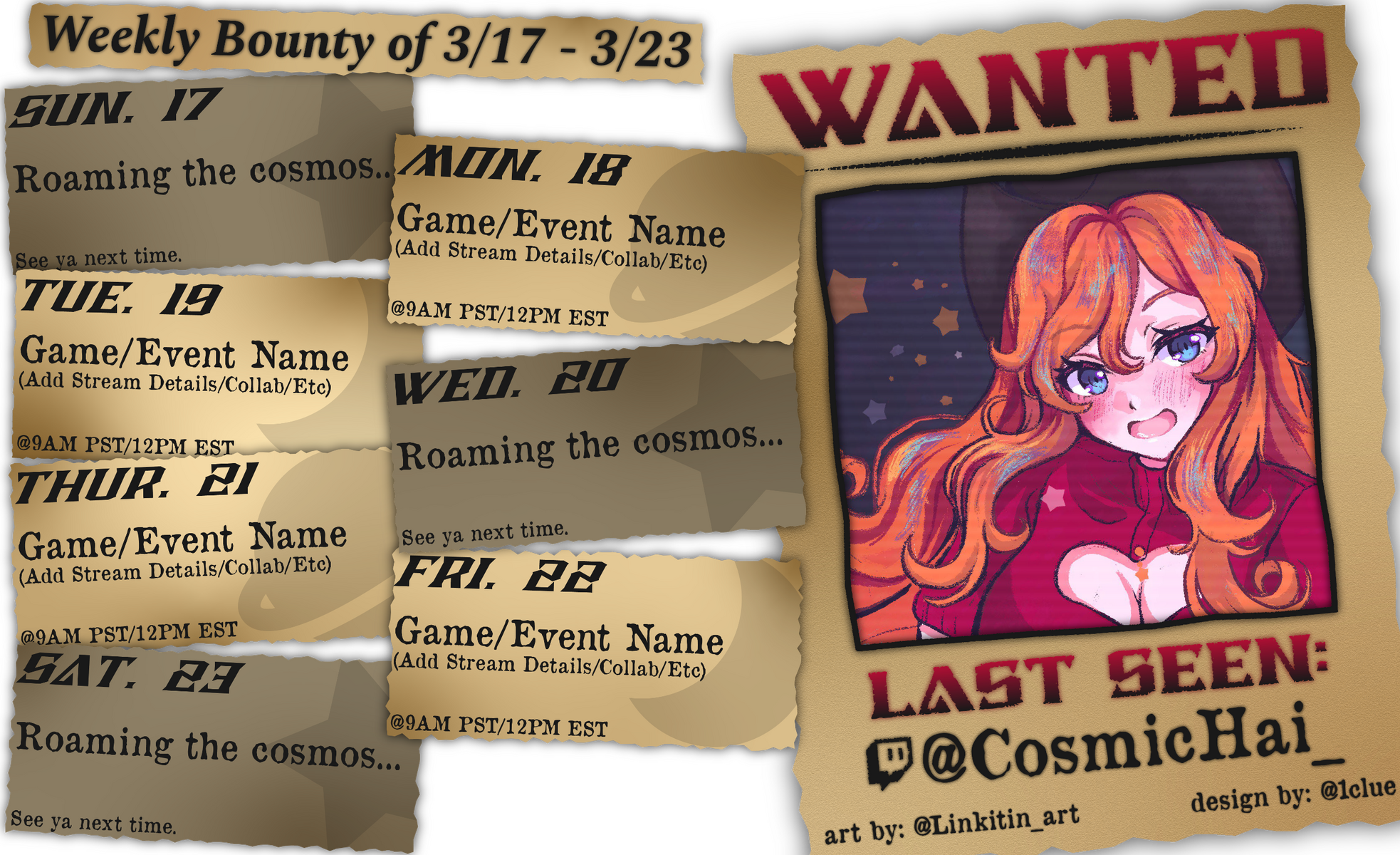 fanart schedule for cosmichai - mar 2024